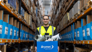 Brymec employee with a box of samples